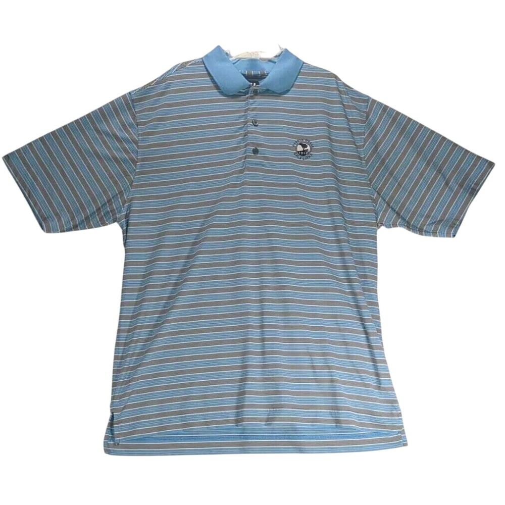 FootJoy Mens XL Pebble Beach Golf Polo Shirt‎ Performance Blue Black Stripes